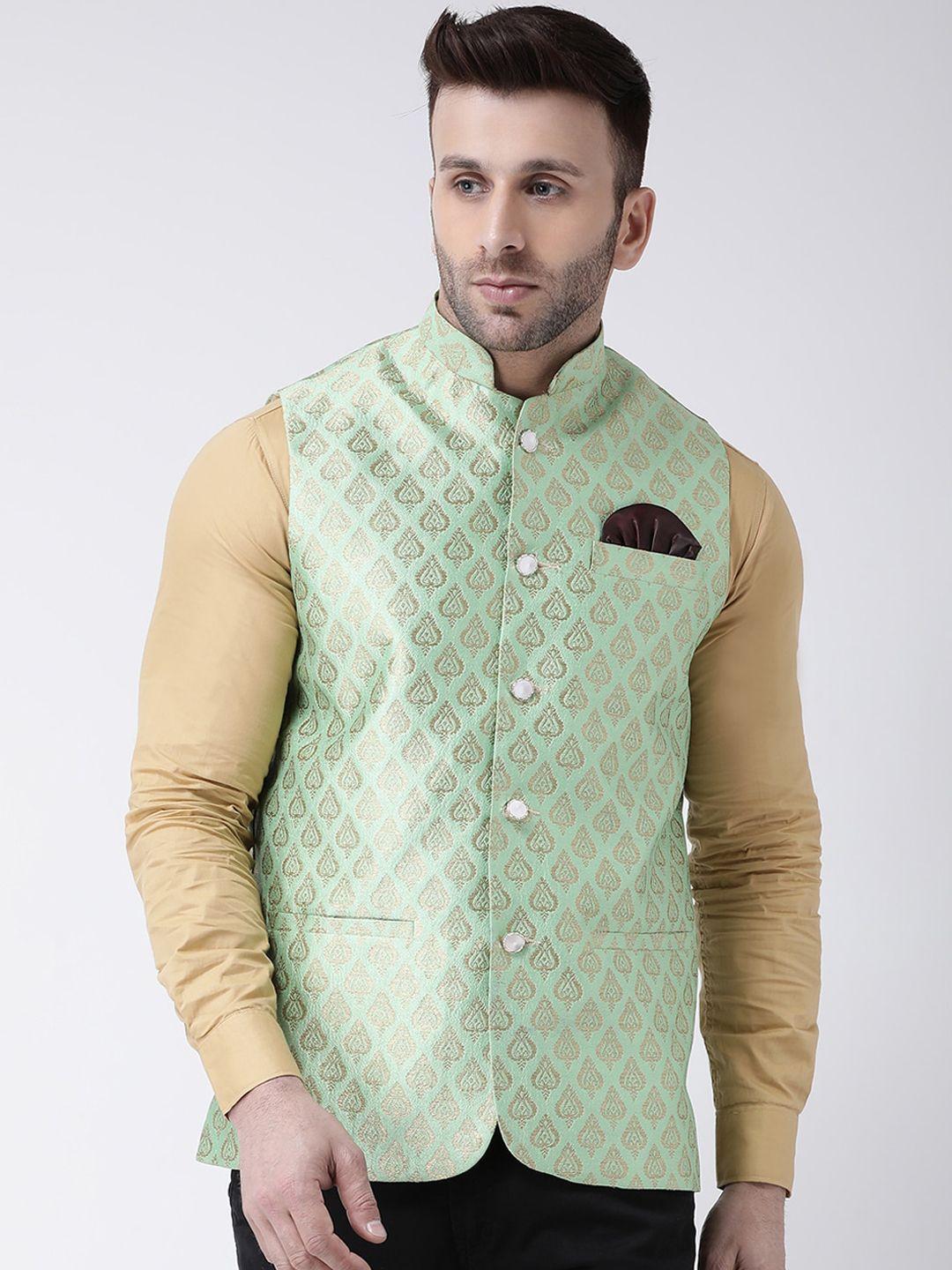hangup-men-green-&-beige-printed-woven-nehru-jacket
