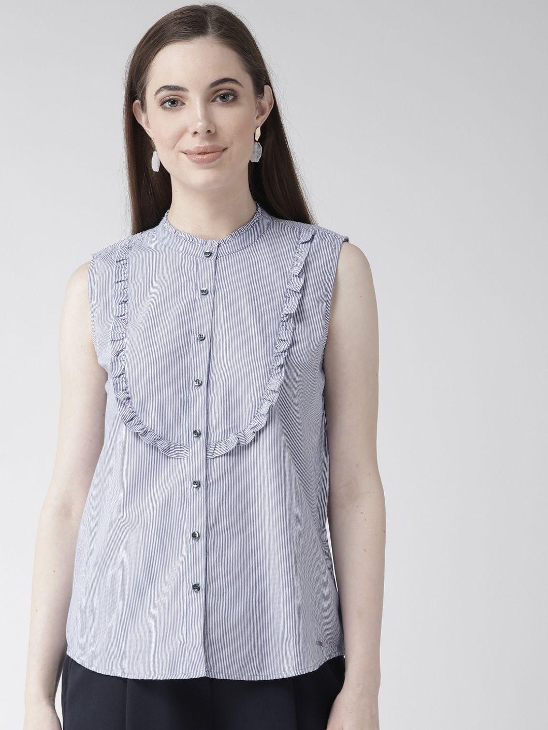 xpose-women-blue-regular-fit-striped-casual-shirt