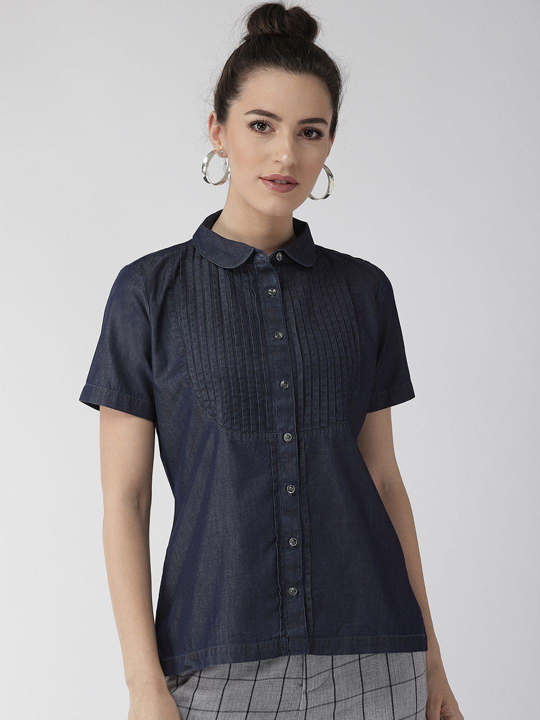 xpose-women-navy-blue-regular-fit-solid-casual-shirt