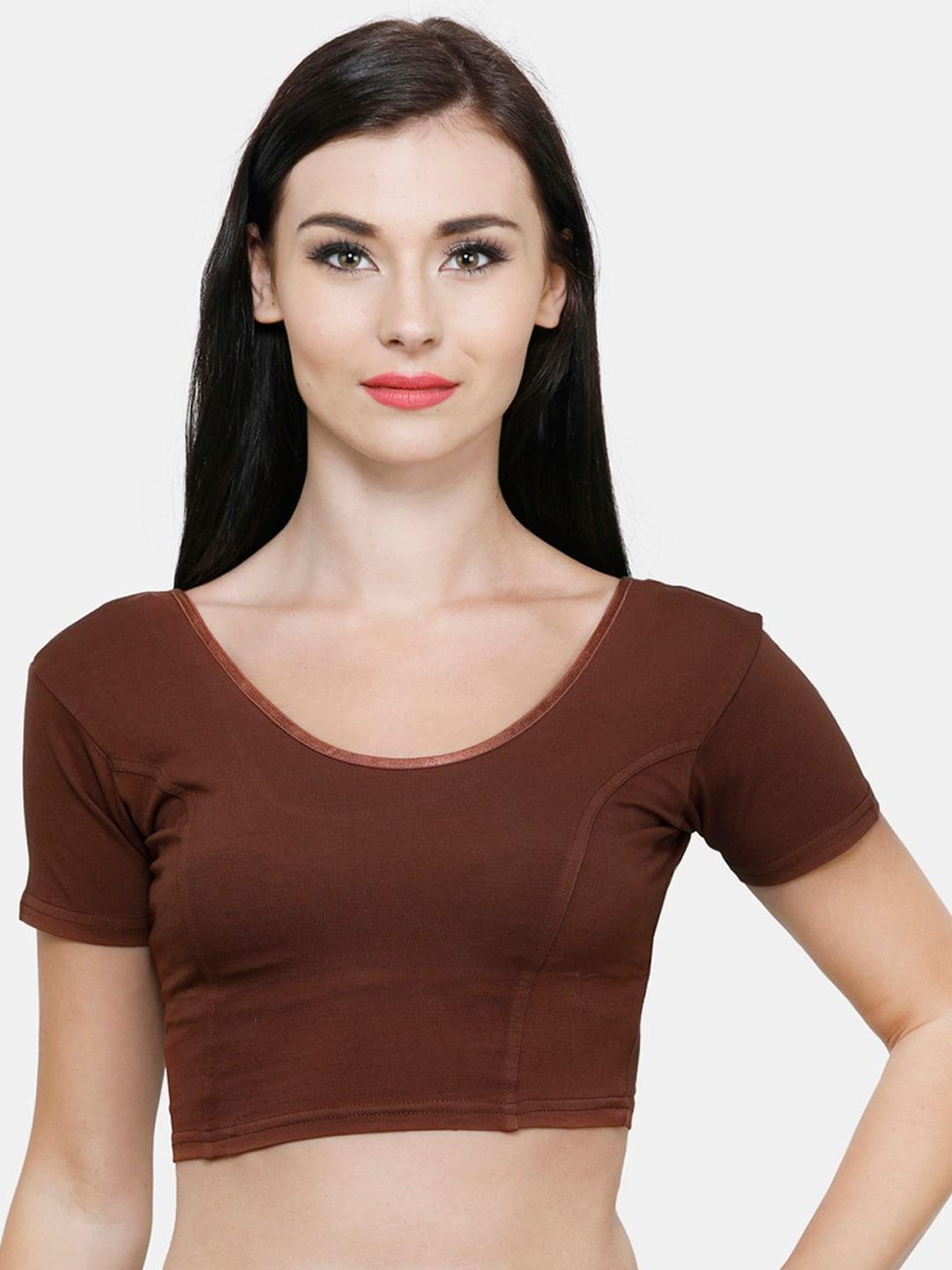 vami-women-brown-solid-stretchable-saree-blouse