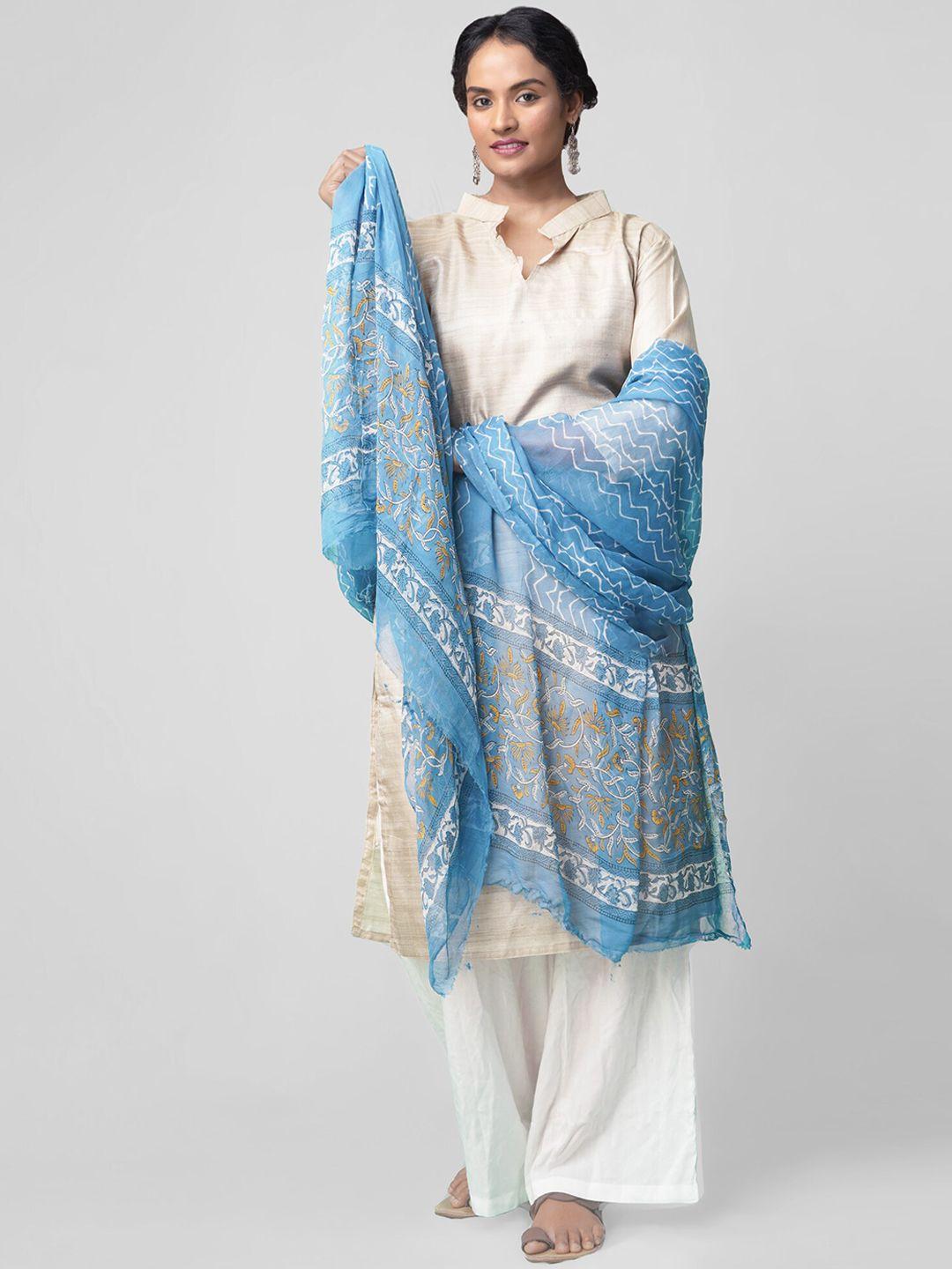 unnati-silks-blue-&-white-printed-dupatta