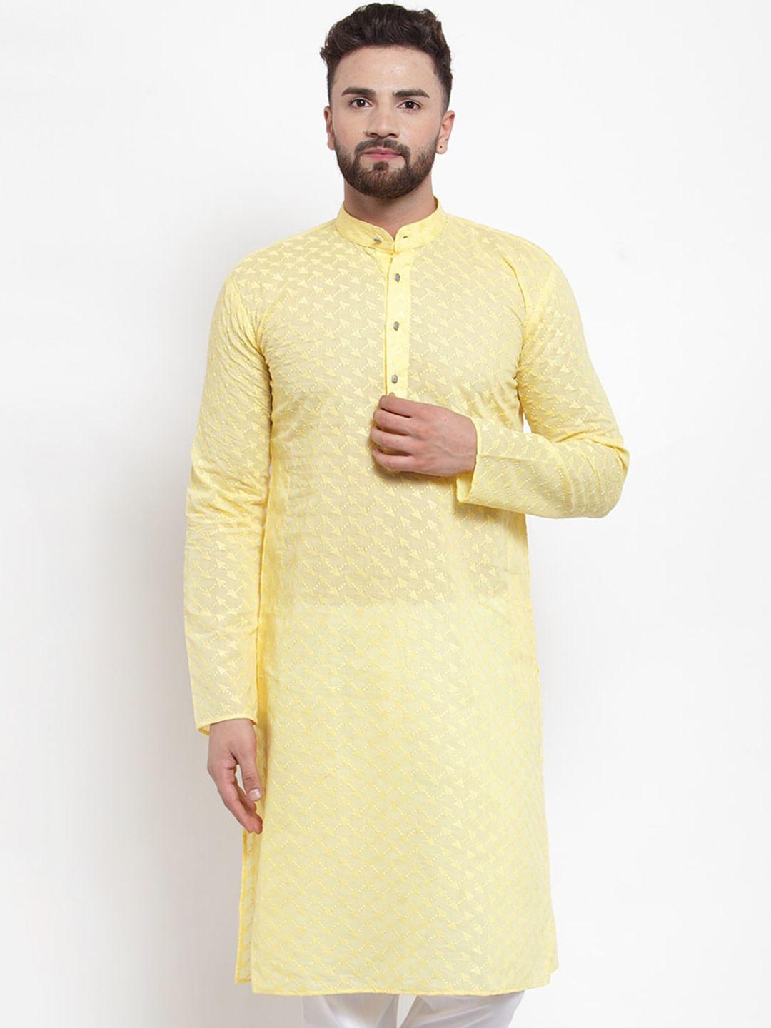 jompers-men-yellow-woven-design-thread-work-kurta