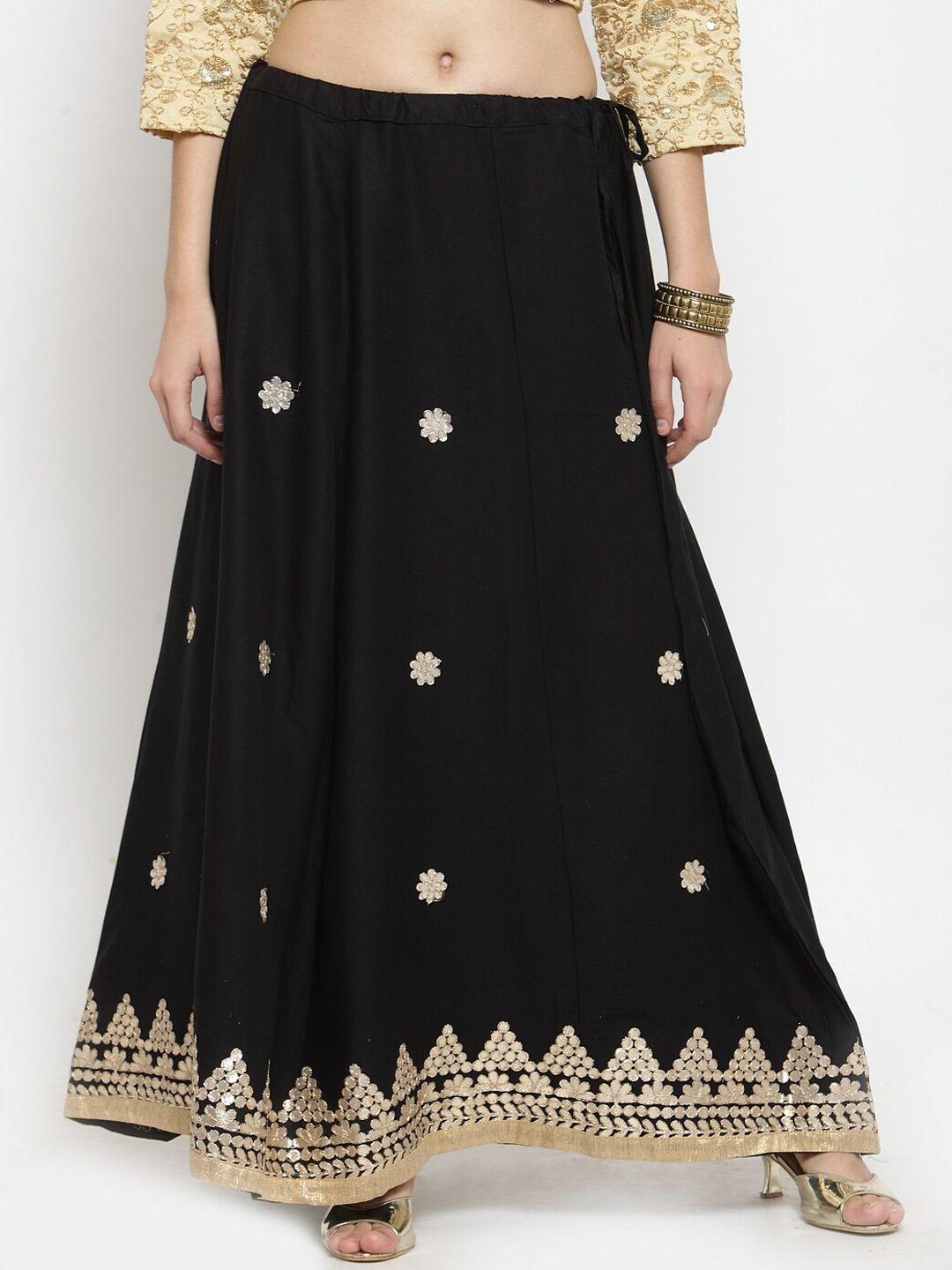 clora-creation-women-black-&-gold-coloured-gotta-patti-embroidered-flared-maxi-skirt