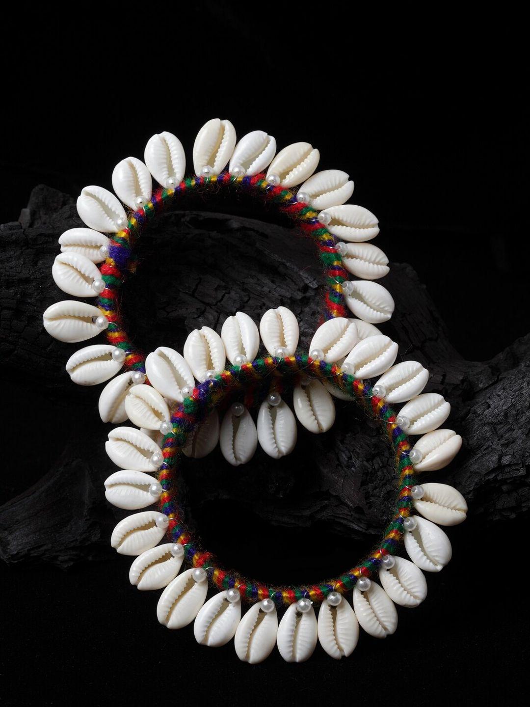 panash-set-of-2-white-&-yellow-silk-thread-shell-handcrafted-bangles