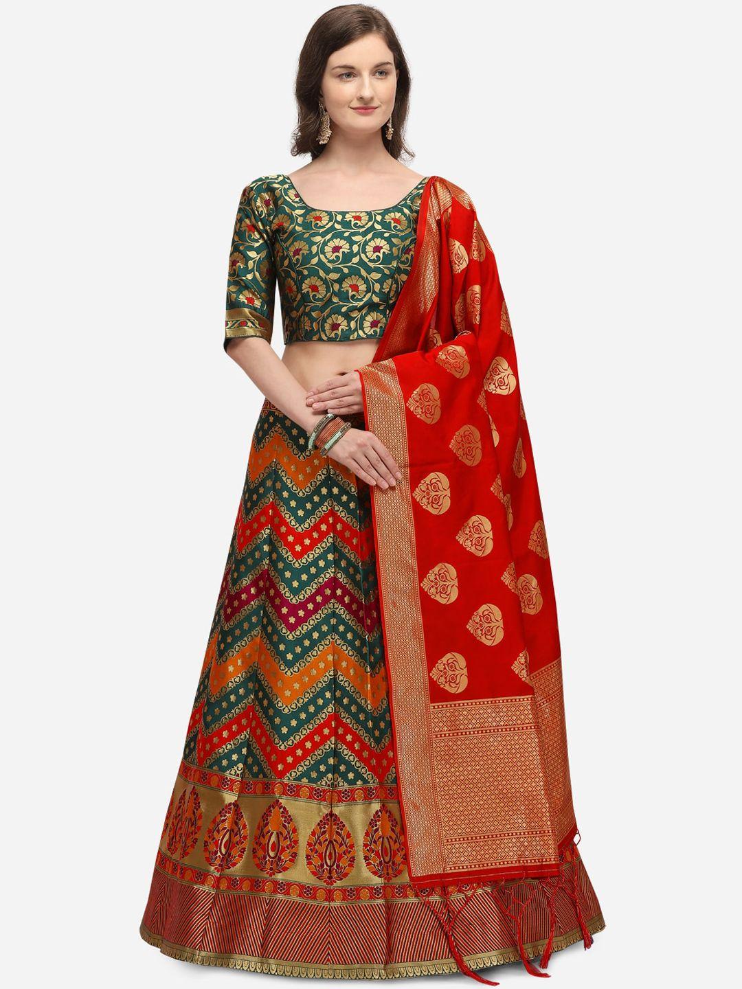 jatriqq-green-&-red-woven-design-semi-stitched-lehenga-&-unstitched-blouse-with-dupatta