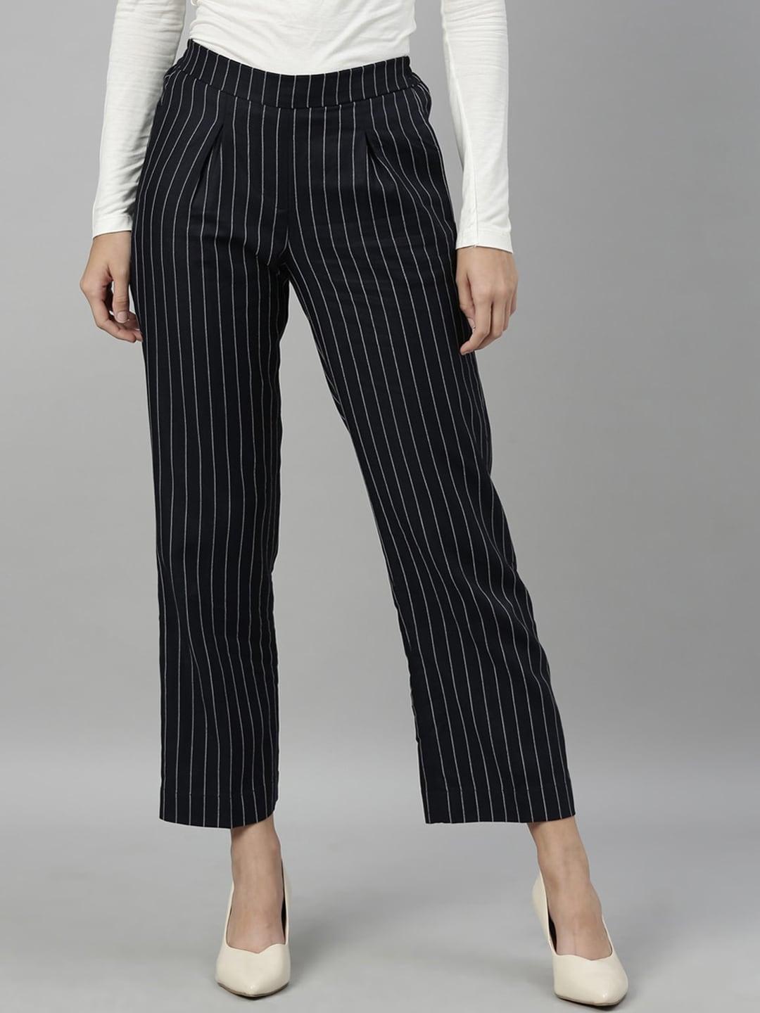 rareism-women-navy-blue-&-white-straight-fit-striped-regular-trousers