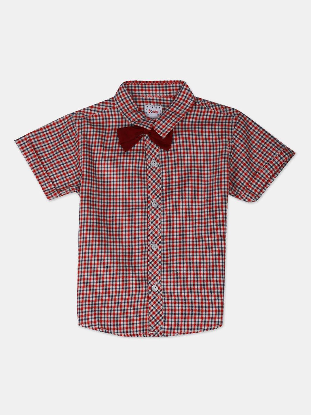 donuts-boys-red-regular-fit-checked-casual-shirt