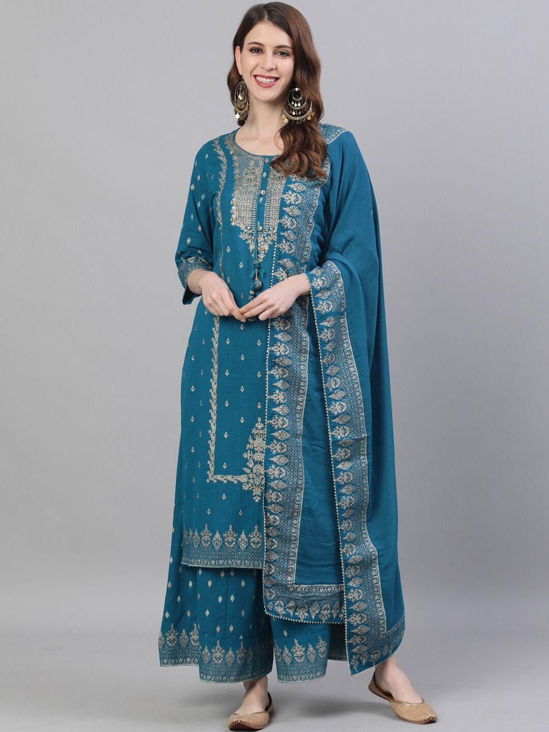 ishin-women-teal-blue-embroidered-kurta-with-sharara-&-dupatta