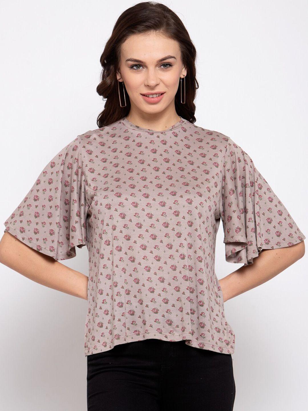 style-quotient-women-taupe-&-pink-floral-printed-flared-sleeves-a-line-top