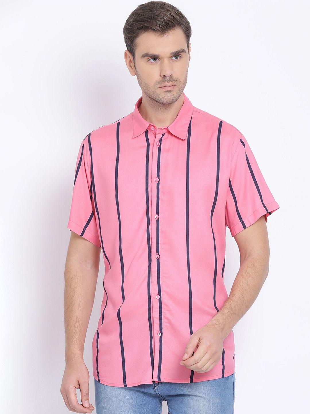 oxolloxo-men-pink-&-navy-blue-regular-fit-striped-casual-shirt