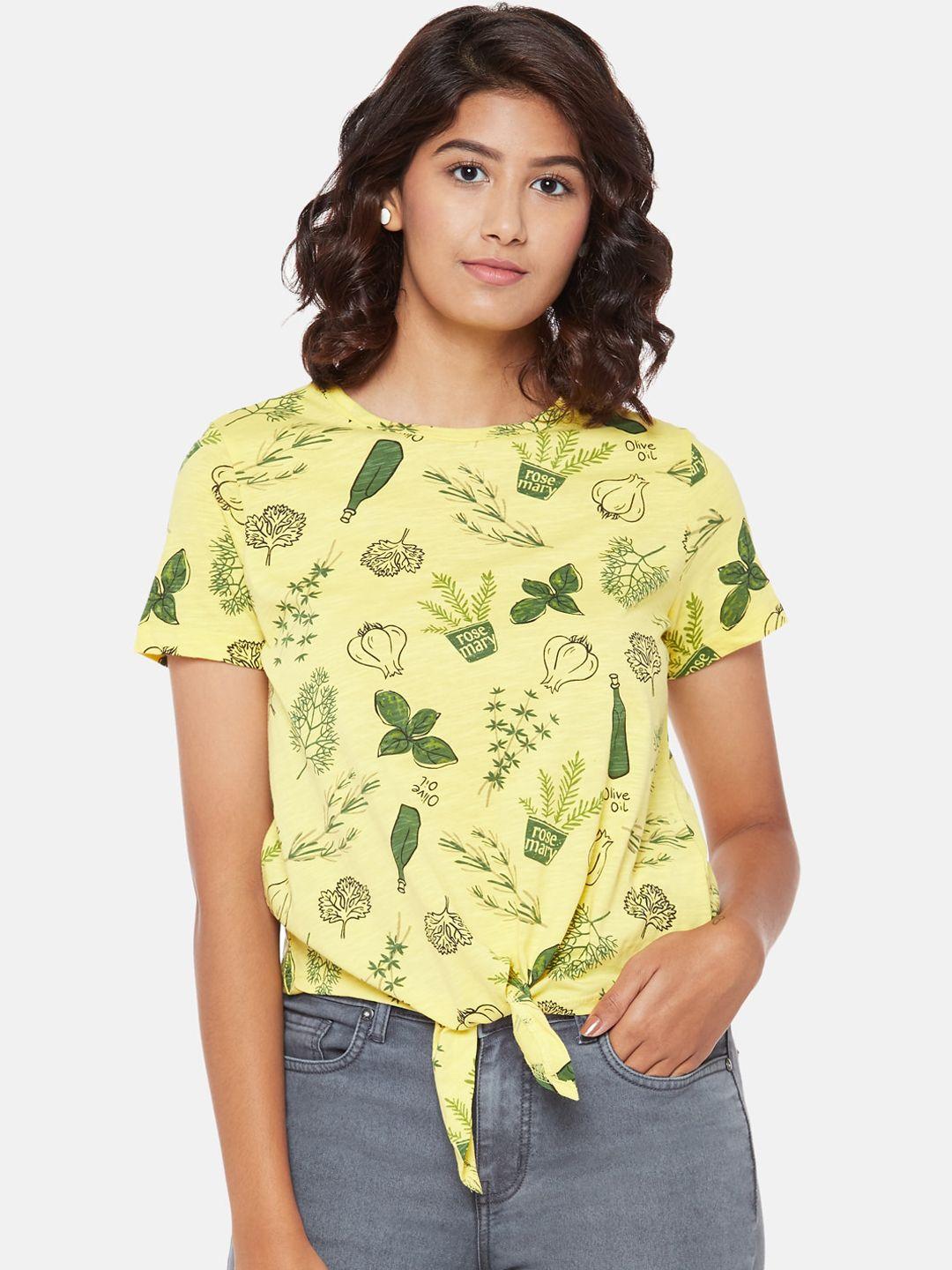people-yellow-printed-pure-cotton-regular-top