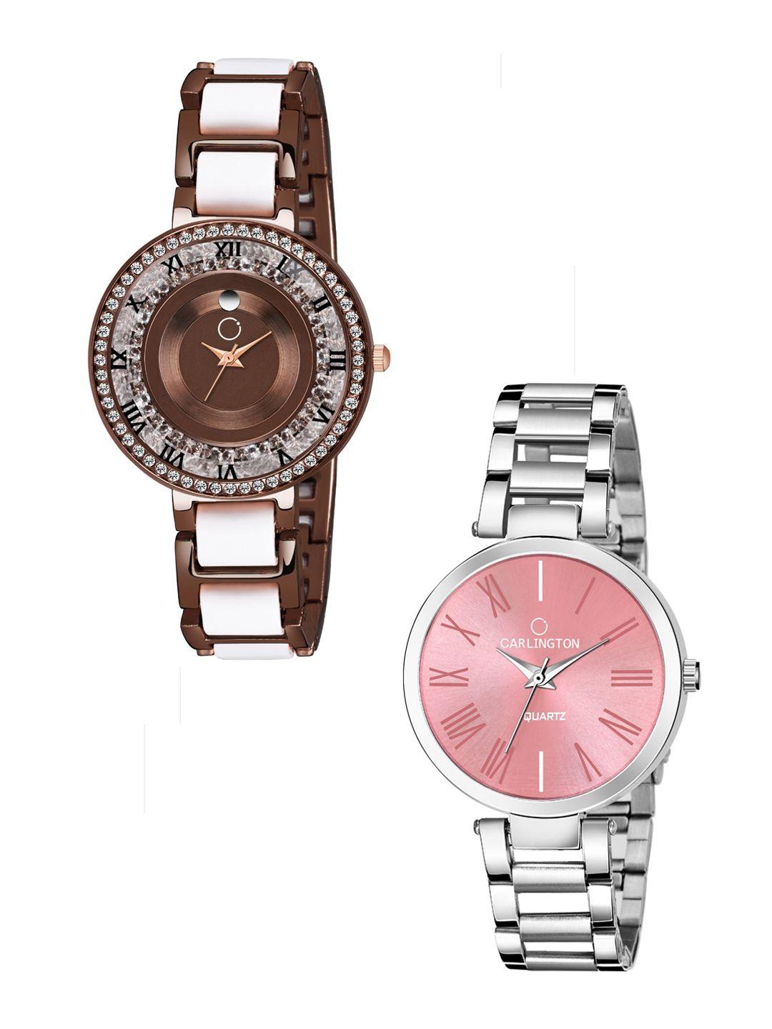 carlington-women-brown-&-pink-set-of-2-analogue-watches-112