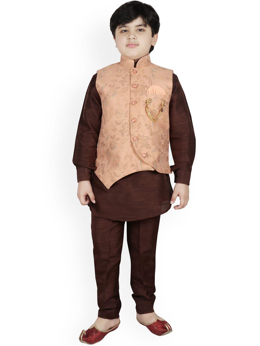 sg-yuvraj-boys-brown-solid-kurta-with-pyjamas