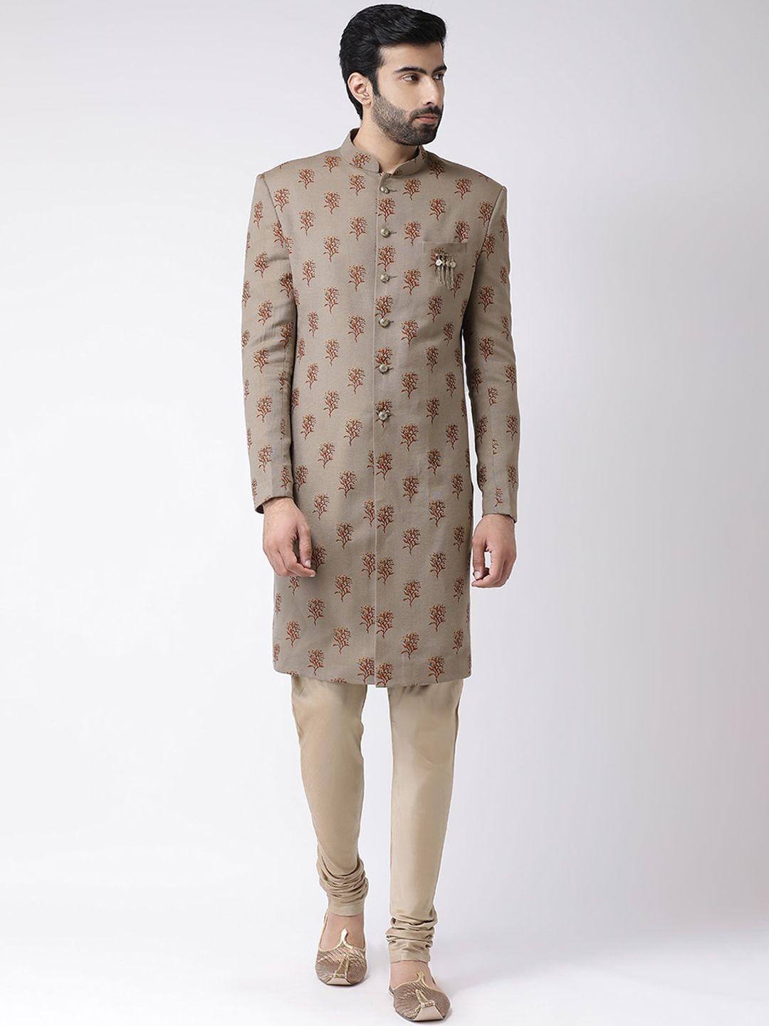 kisah-men-grey-&-maroon-printed-sherwani-set