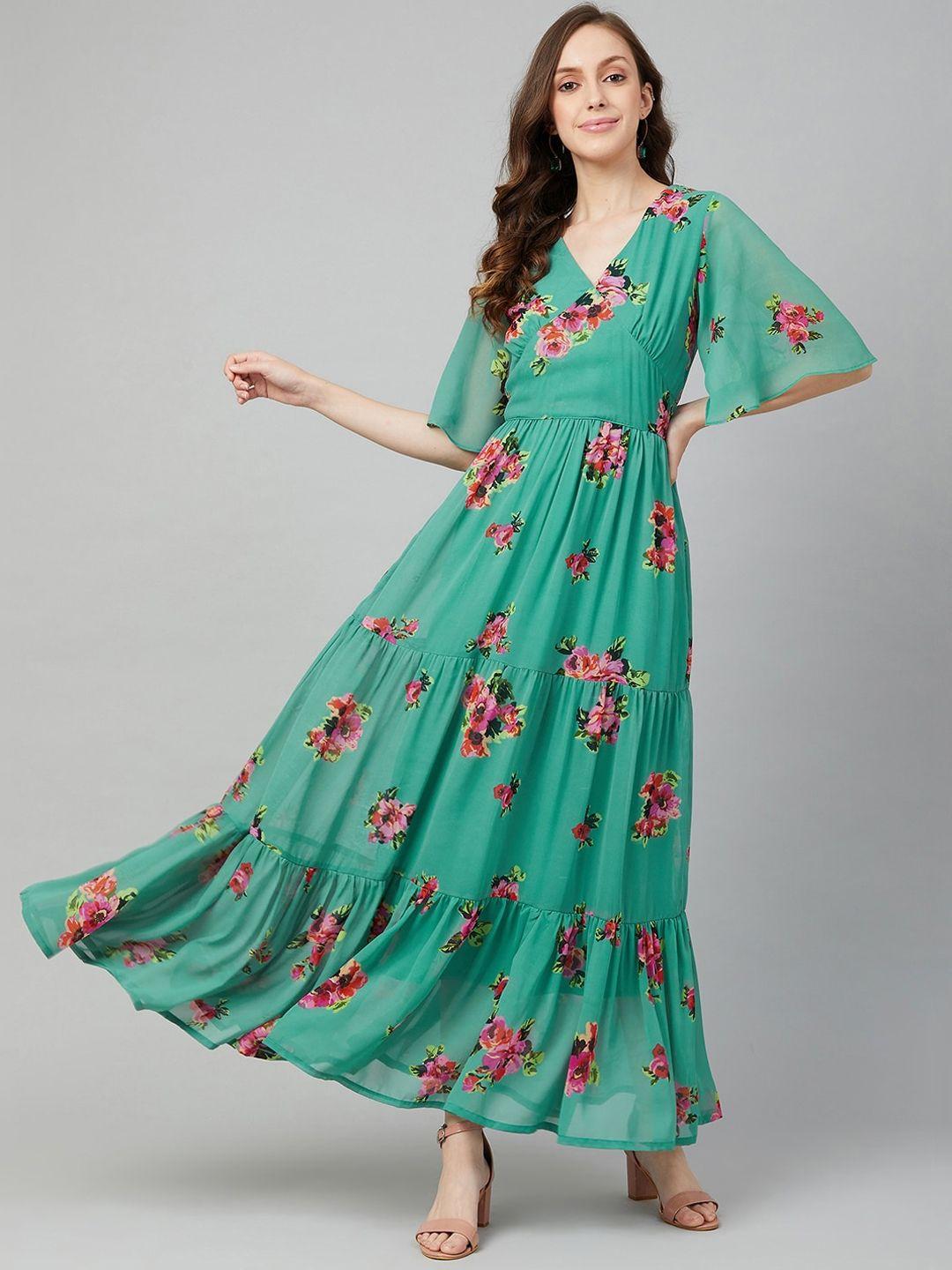 rare-women-green-&-red-floral-printed-maxi-dress-with-flared-sleeves