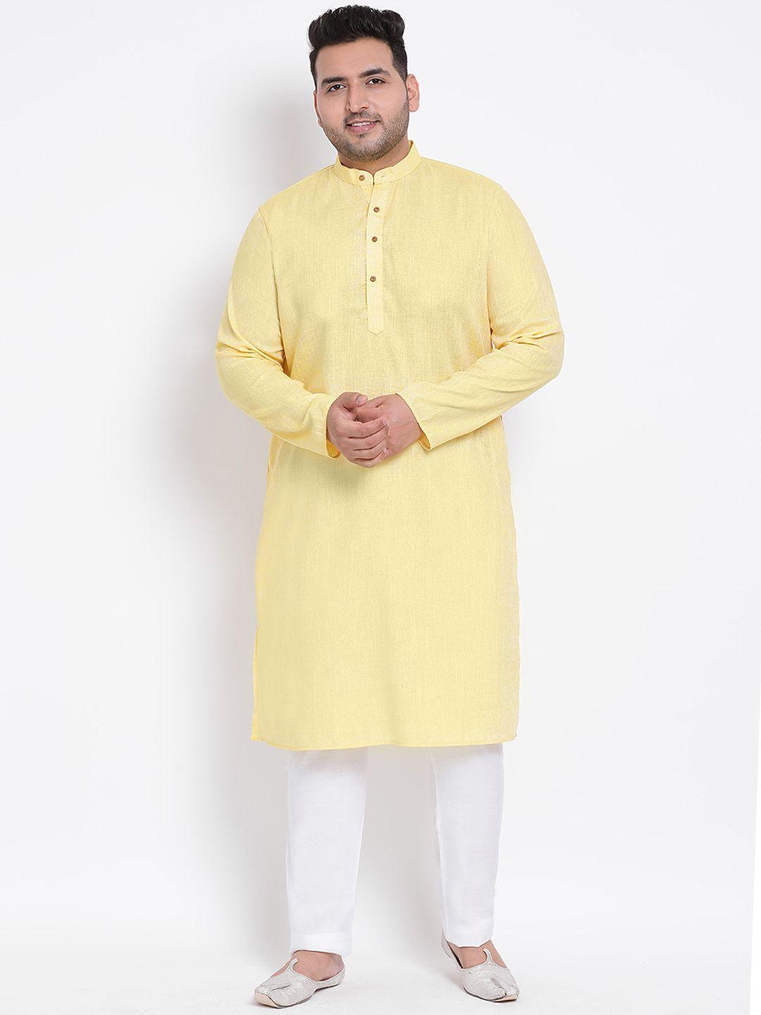hangup-men-yellow-&-white-solid-kurta-with-pyjamas
