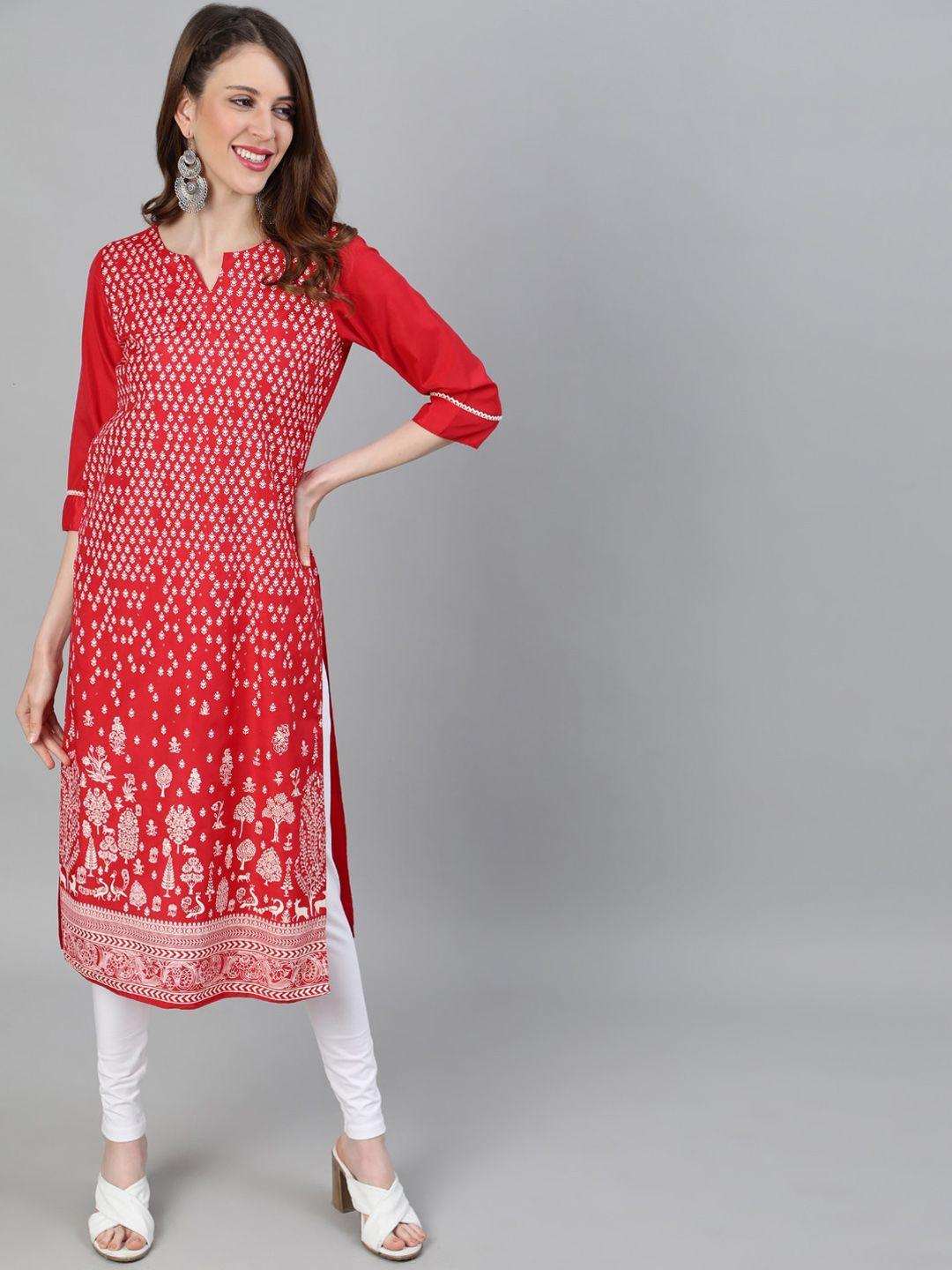 jaipur-kurti-women-red-printed-kurta