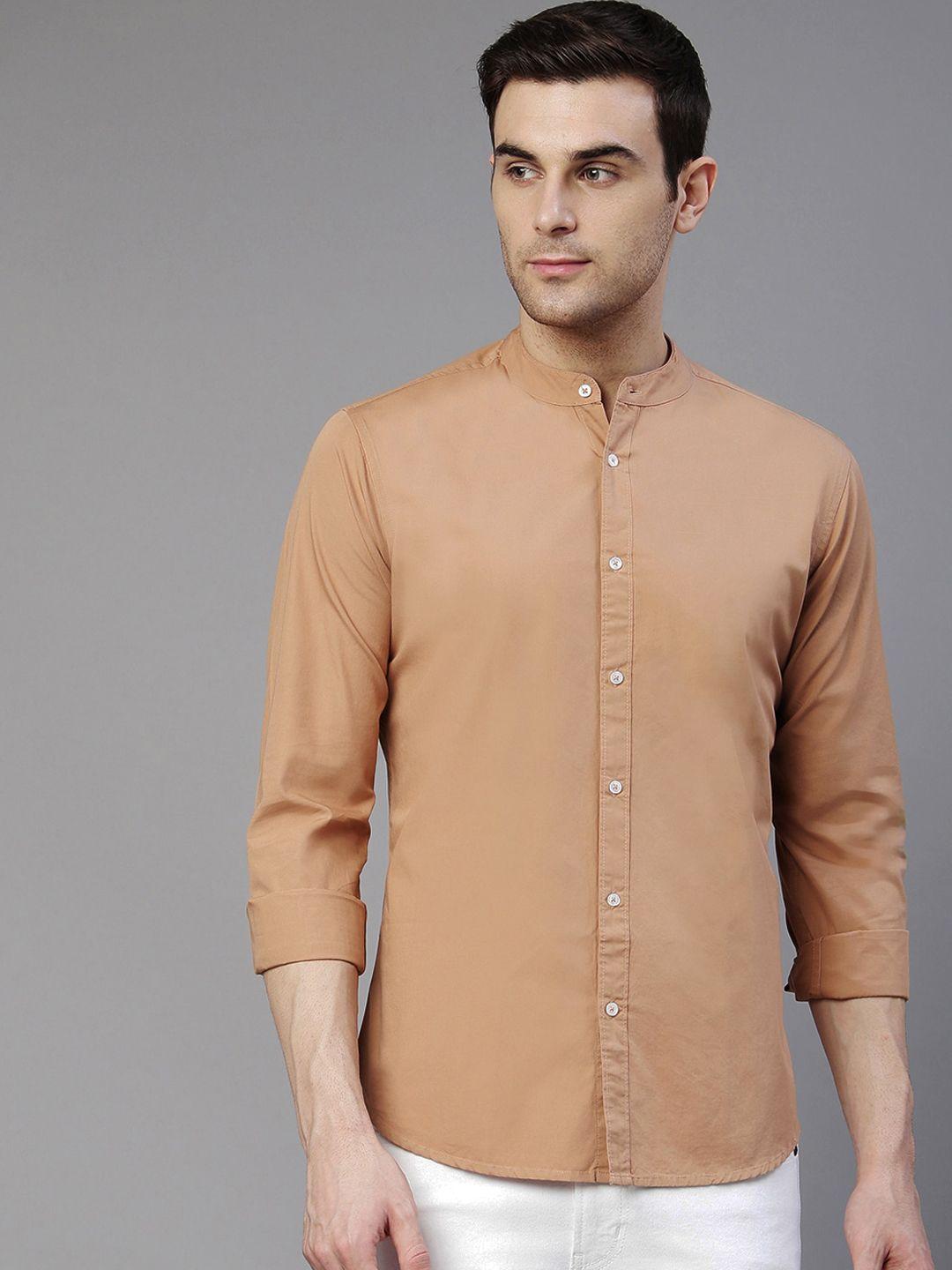 dennis-lingo-men-camel-brown-comfort-slim-fit-solid-pure-cotton-casual-shirt
