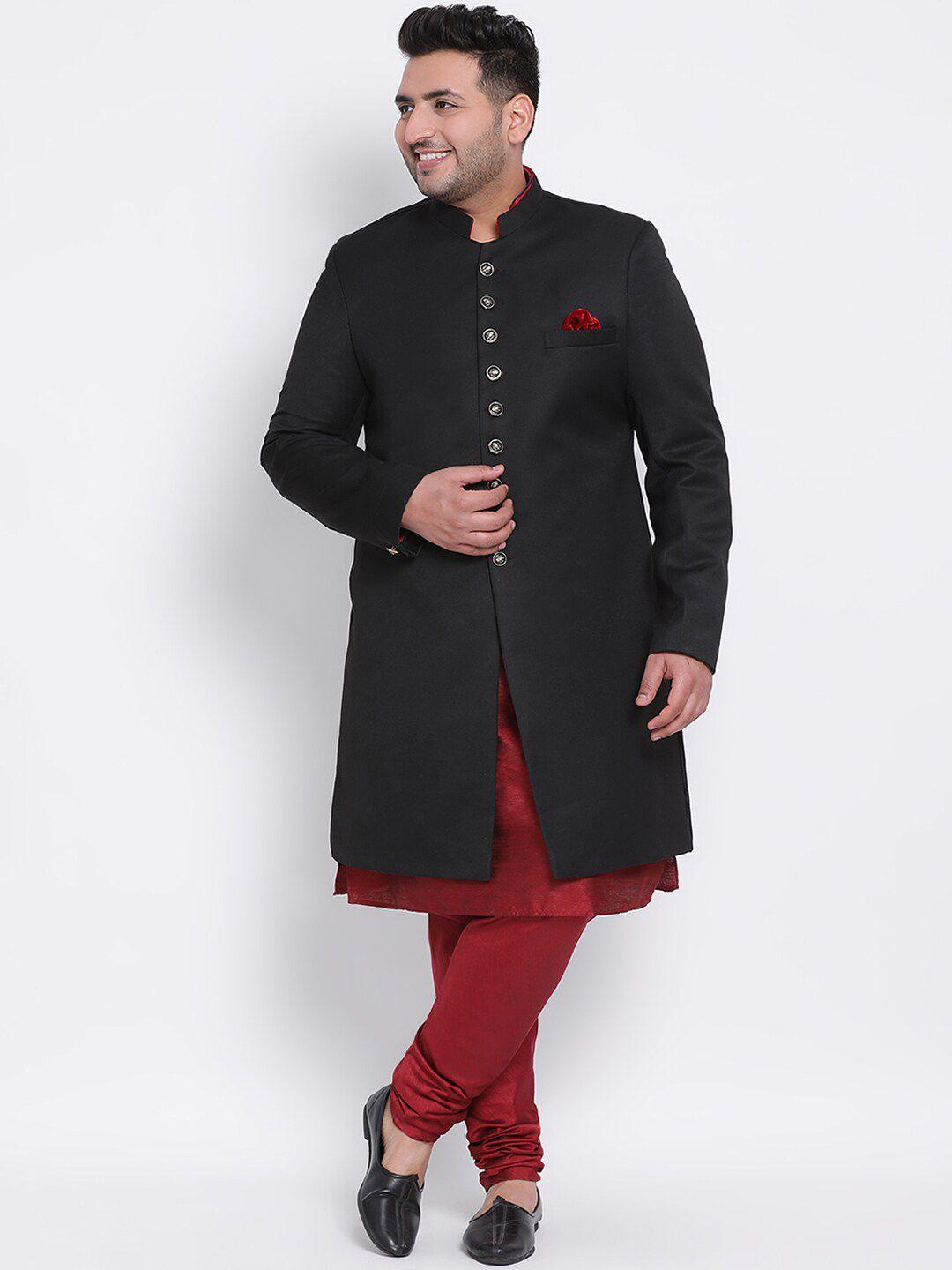 hangup-men-plus-size-black-&-maroon-solid-sherwani