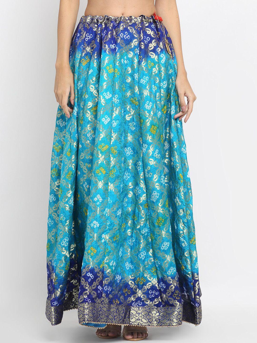soundarya-women-turquoise-blue-&-silver-zari-woven-design-flared-maxi-skirt