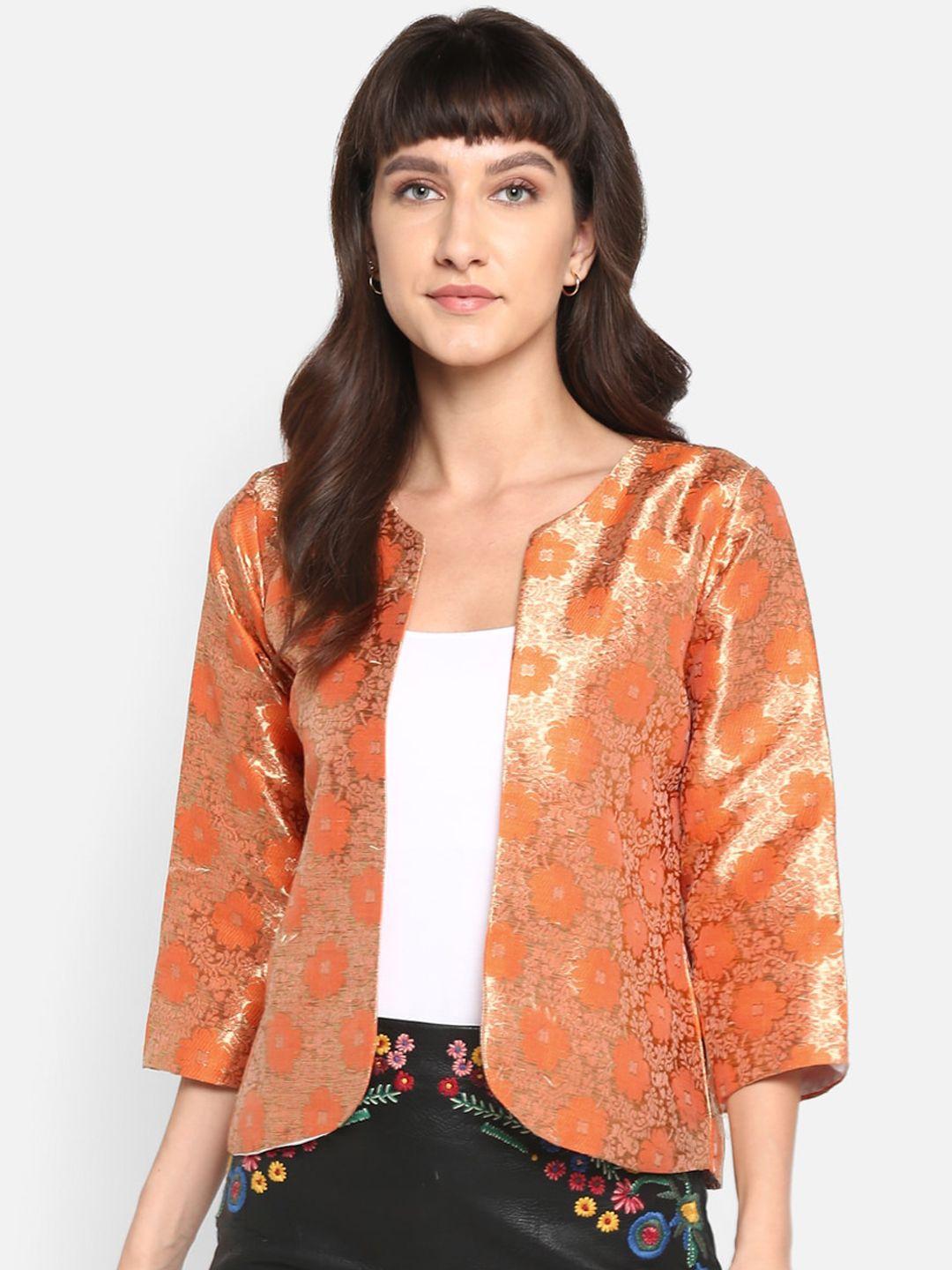 hangup-women-orange-self-design-lightweight-jacquard-open-front-jacket