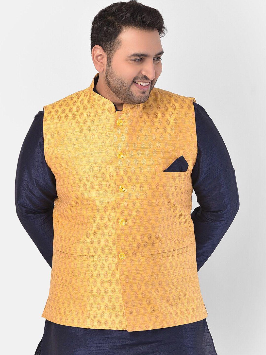 deyann-plus-men-yellow-&-gold-coloured-woven-design-plus-size-nehru-jacket