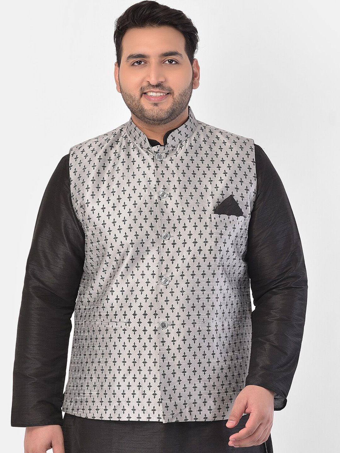 deyann-plus-men-silver-coloured-&-black-printed-woven-nehru-jacket