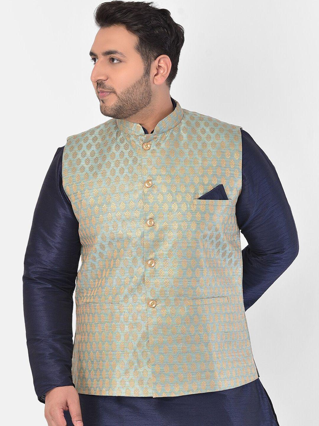 deyann-plus-men-blue-&-gold-coloured-woven-design-jacquard-silk-nehru-jacket