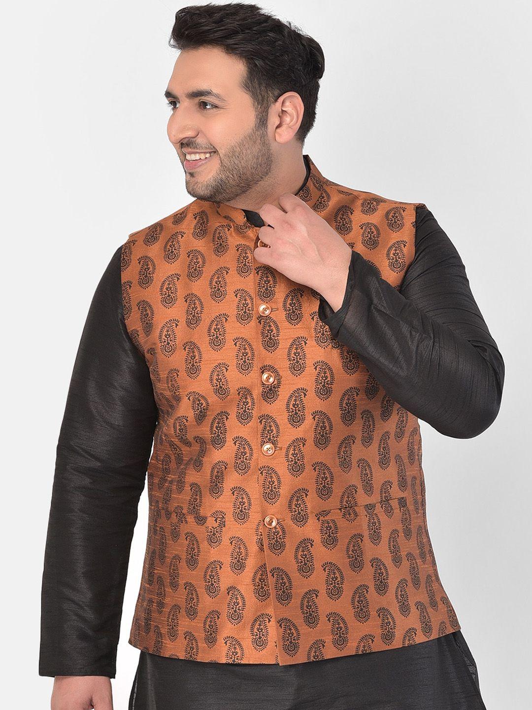 deyann-plus-men-copper-&-black-printed-woven-nehru-jacket