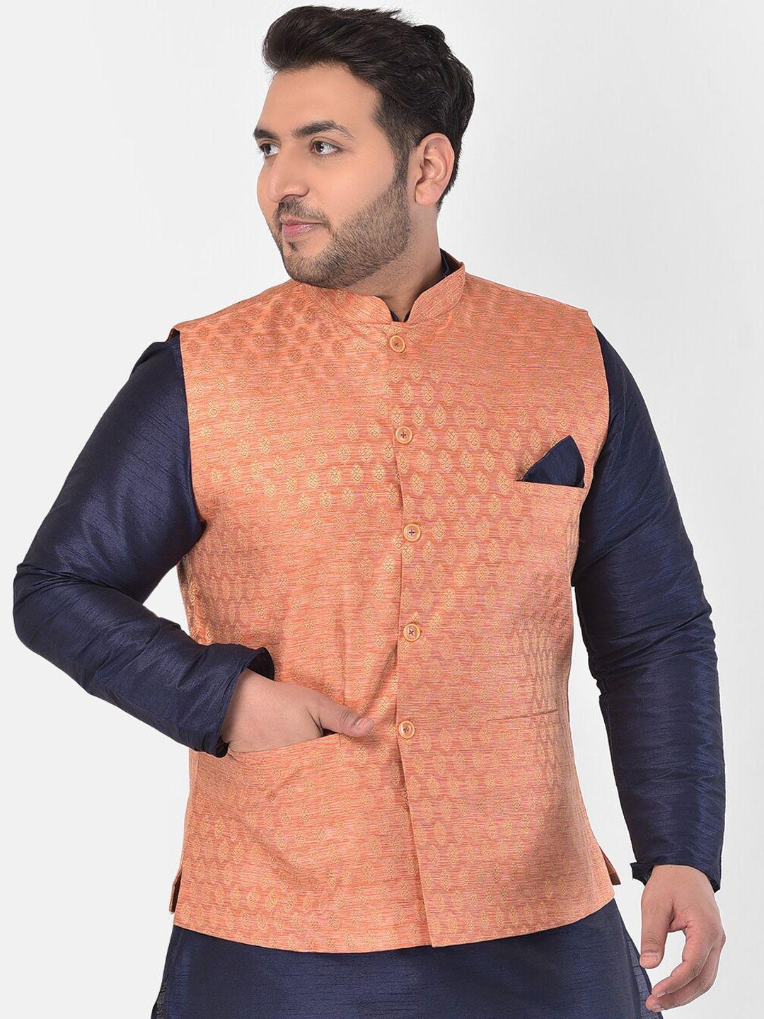 deyann-plus-men-orange-woven-design-nehru-jacket