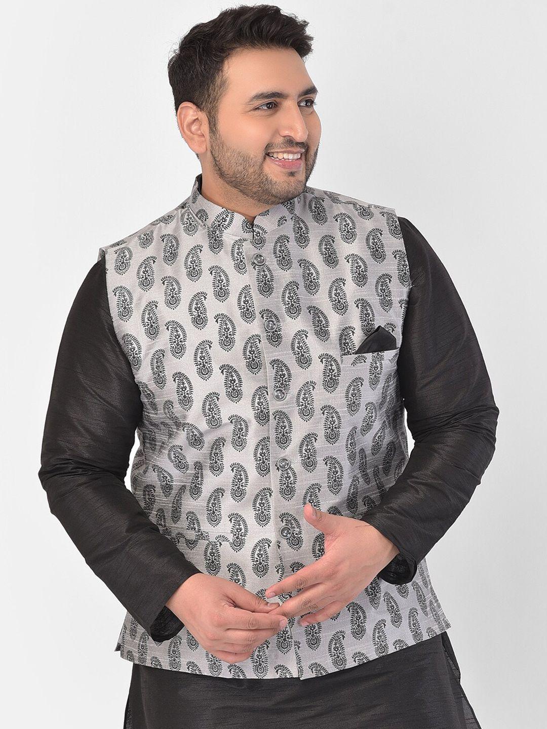 deyann-plus-men-silver-coloured-&-black-printed-nehru-jacket