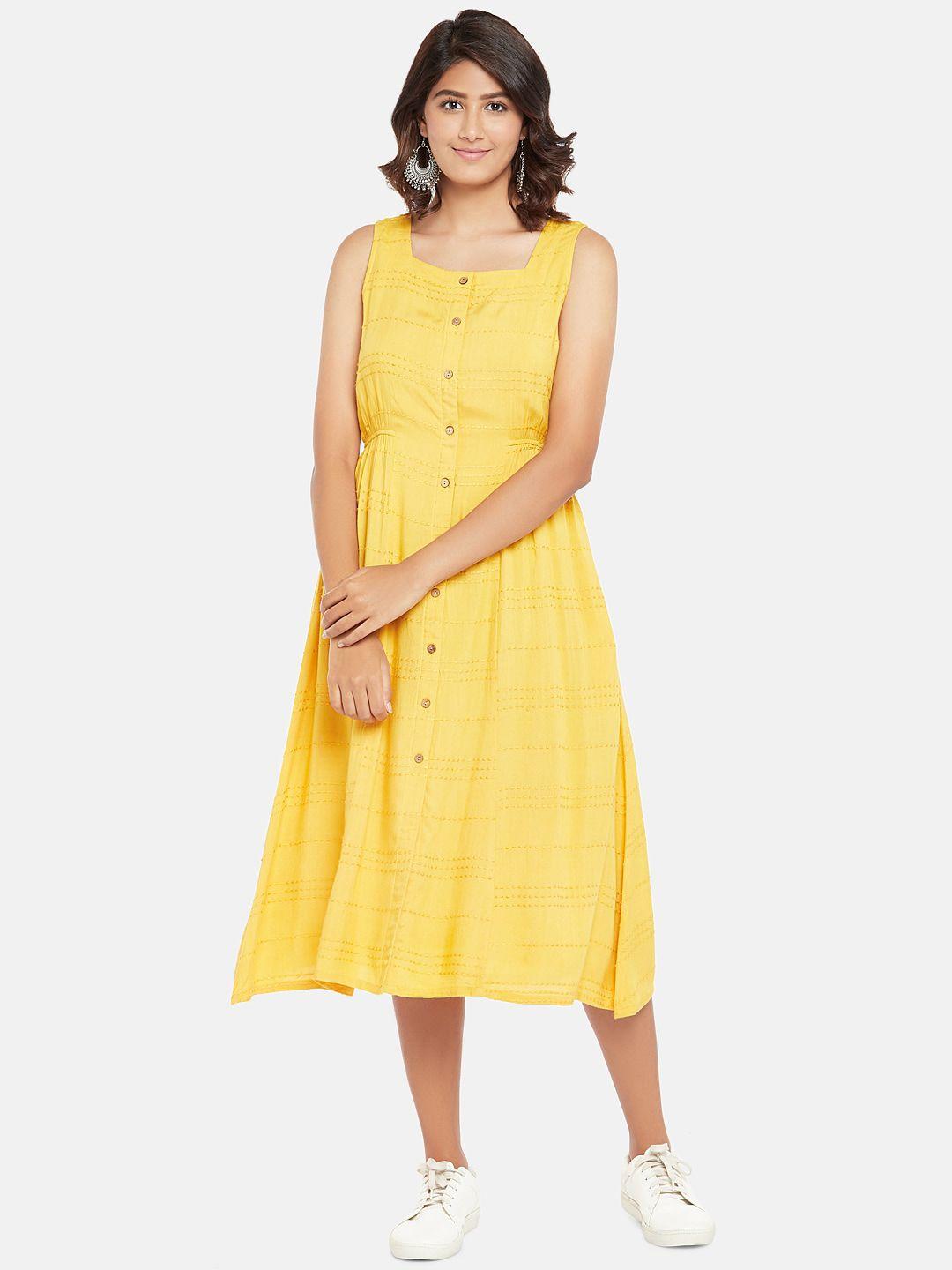 people-women-yellow-striped-a-line-dress