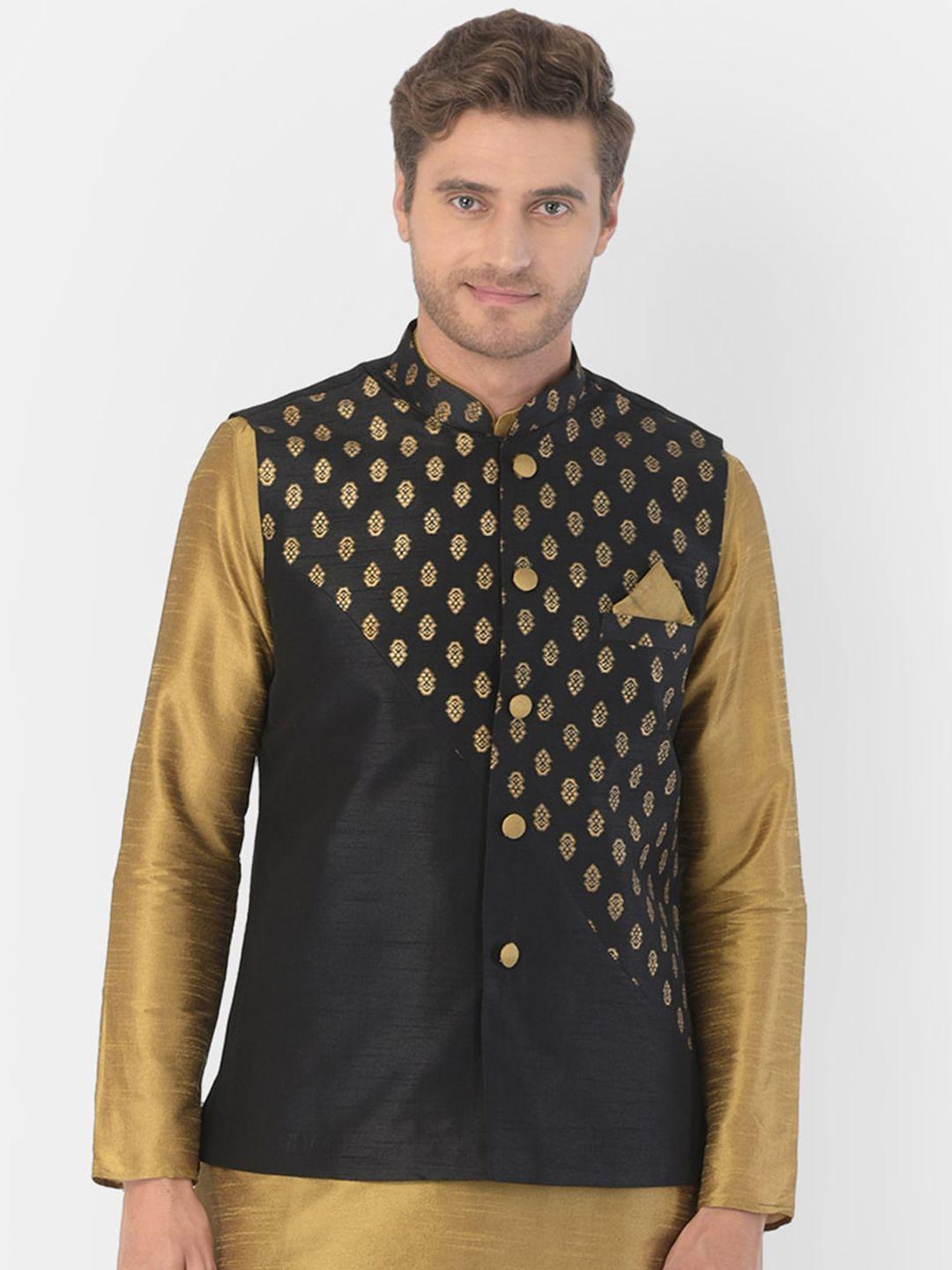 deyann-plus-men-black-&-gold-coloured-printed-woven-nehru-jacket