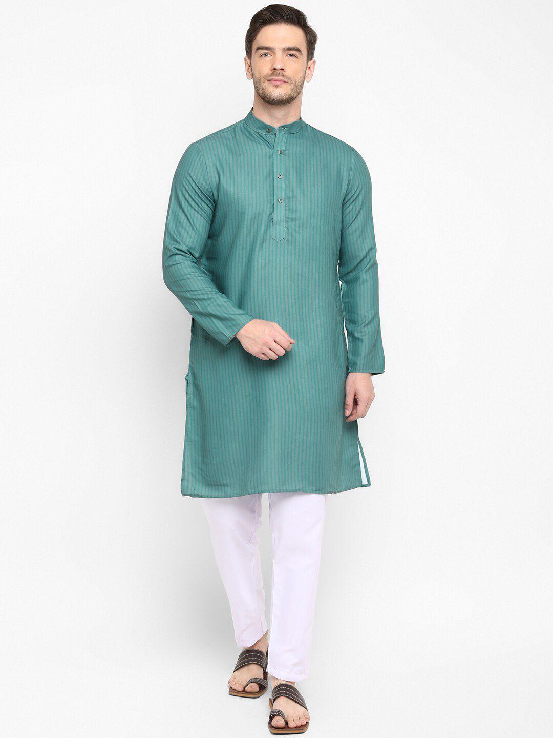 hangup-men-green-&-white-solid-kurta-with-pyjamas