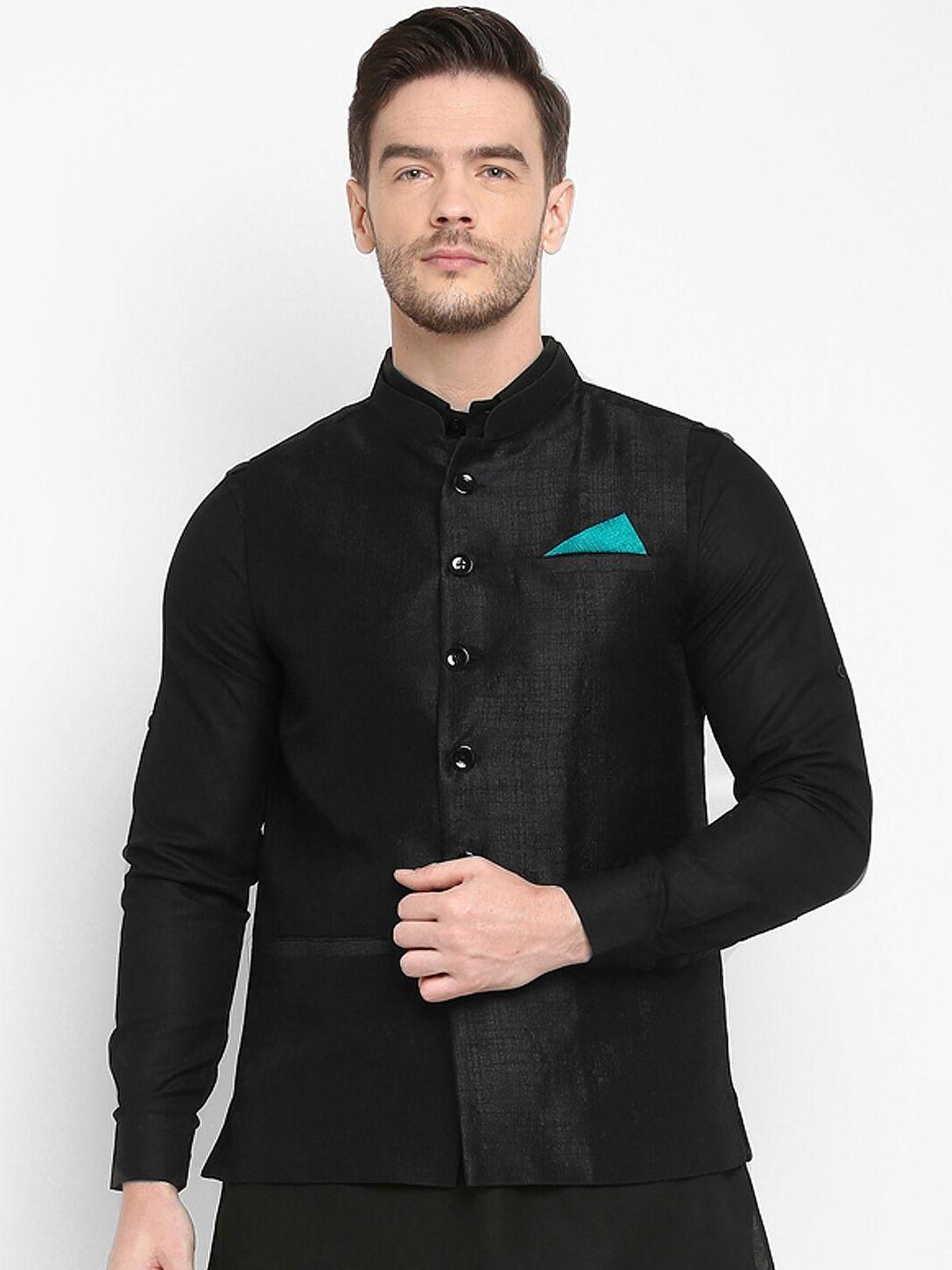 hangup-men-black-solid-pure-silk-nehru-jacket