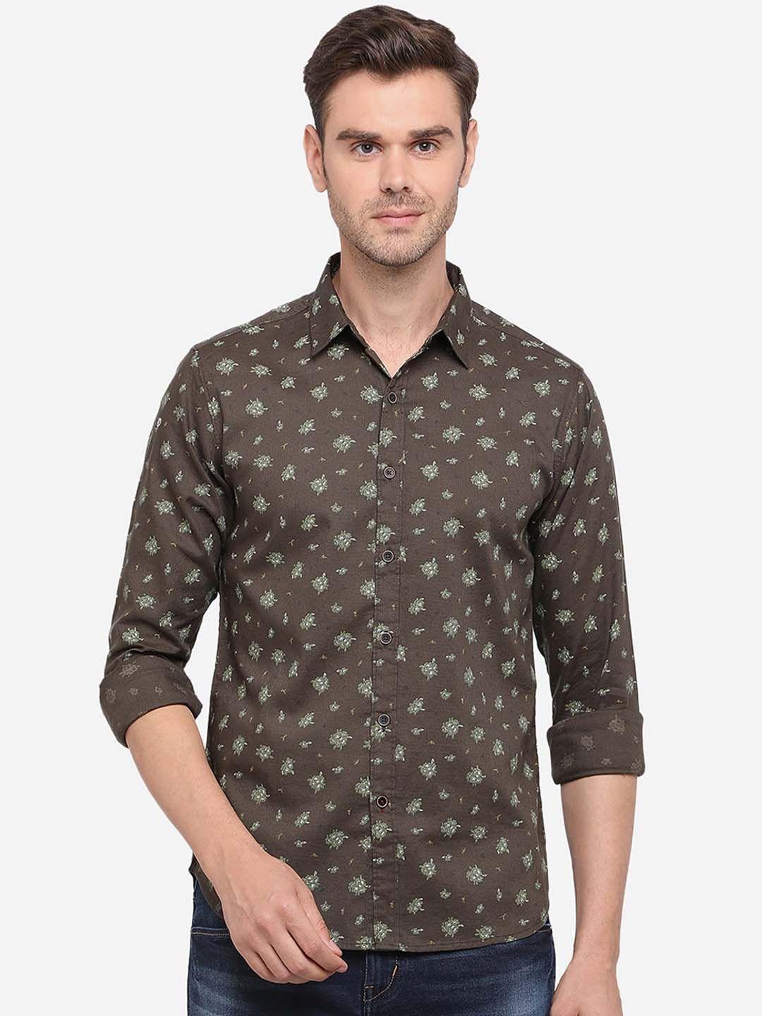 greenfibre-men-brown-&-green-slim-fit-printed-casual-shirt