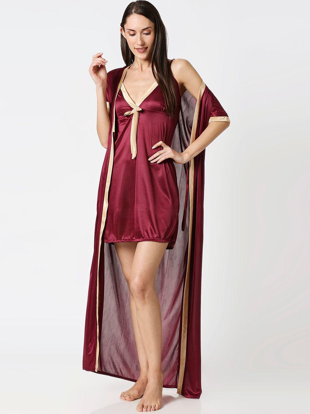 av2-women-maroon-solid-nightdress-with-robe