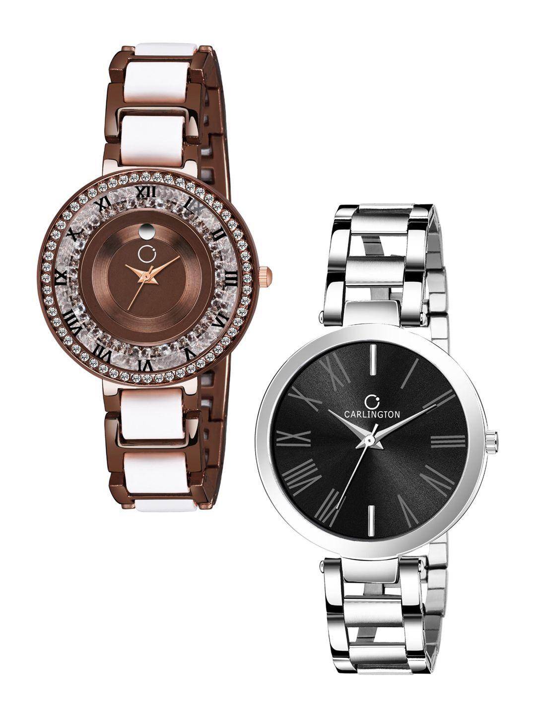 carlington-pack-of-2-stainless-steel-analogue-watch-combo-mova-brownwhite-and-112-black