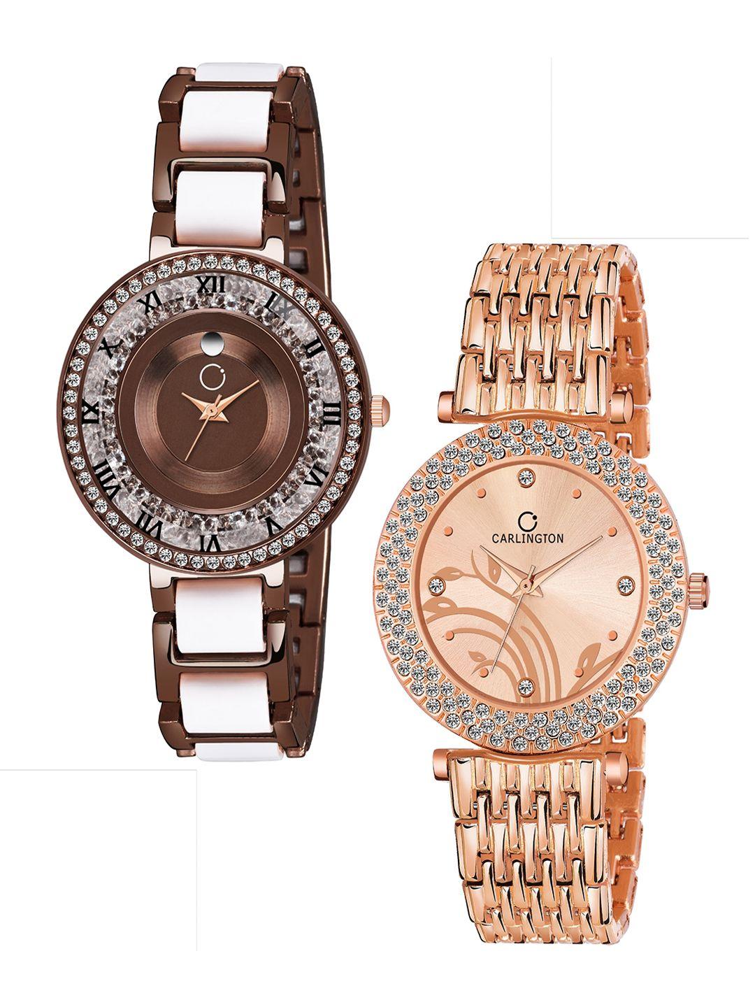 carlington-women-brown-&-rose-gold-analogue-watch