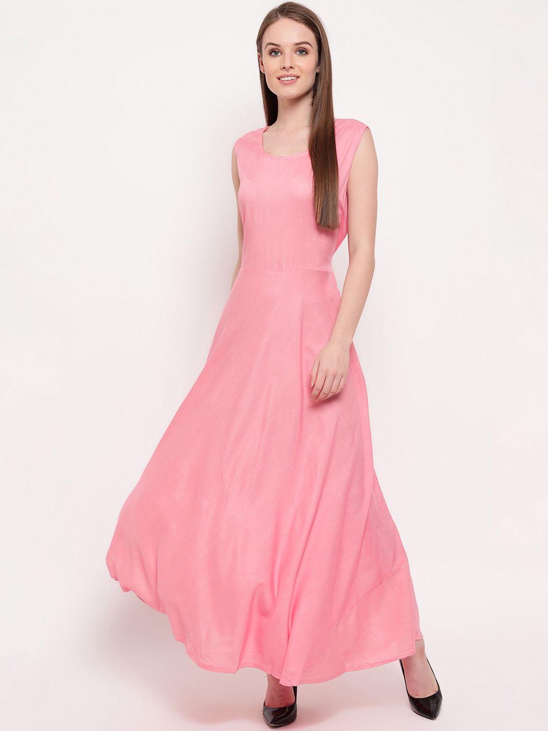 aawari-pink-solid-maxi-dress