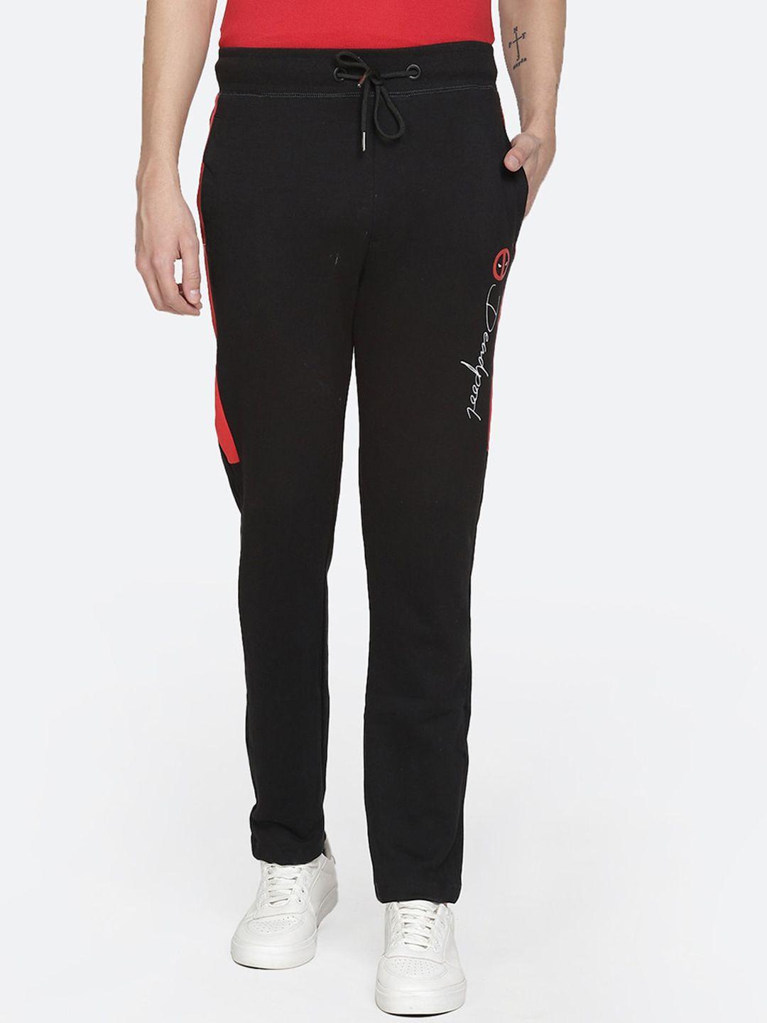 free-authority-men-black-&-red-deadpool-printed-slim-fit-pure-cotton-track-pants