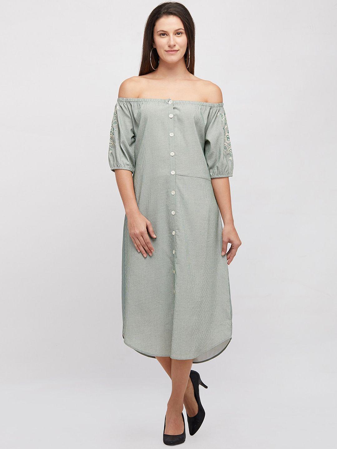 109f-green-&-white-striped-off-shoulder-shirt-midi-dress