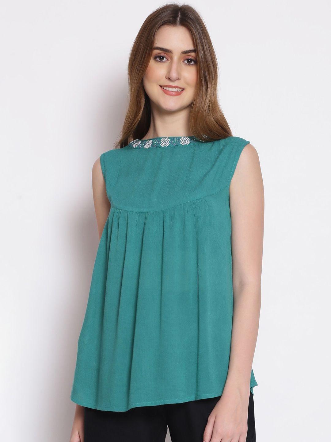 oxolloxo-green-crepe-a-line-top