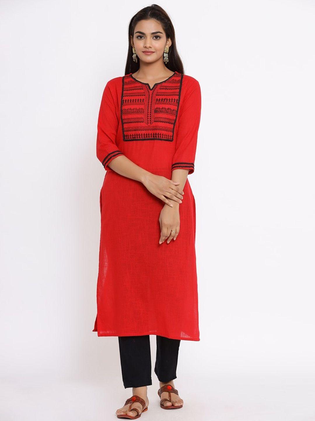 fabric-fitoor-women-red-&-black-ethnic-motifs-yoke-design-thread-work-kurta