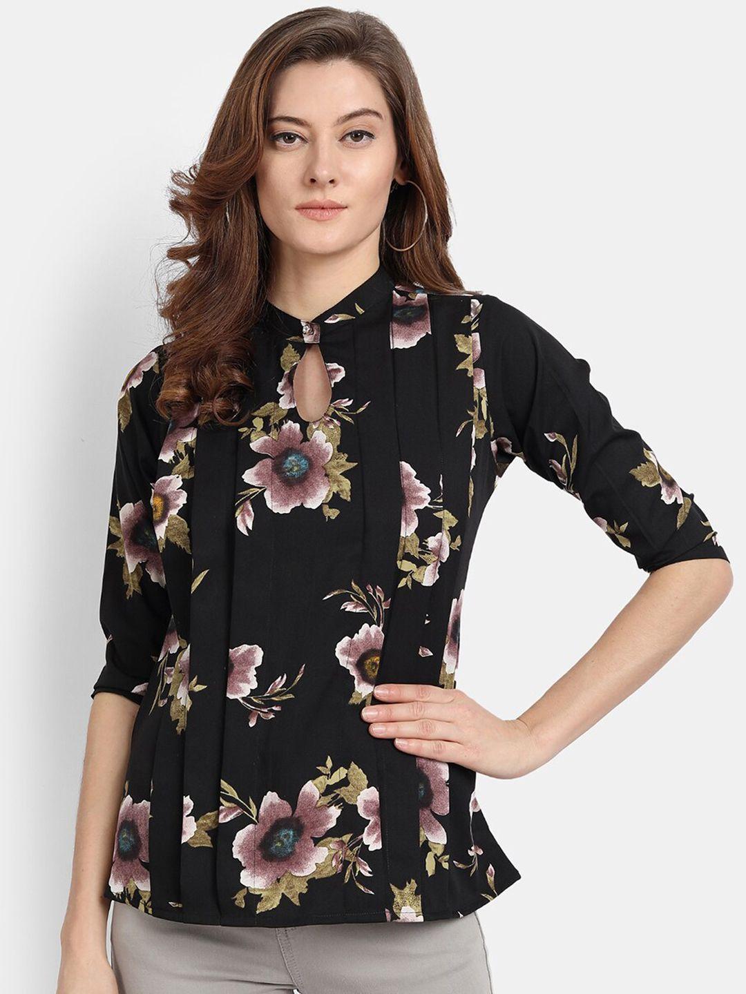 hk-colours-of-fashion-women-black-floral-printed-keyhole-neck-regular-top