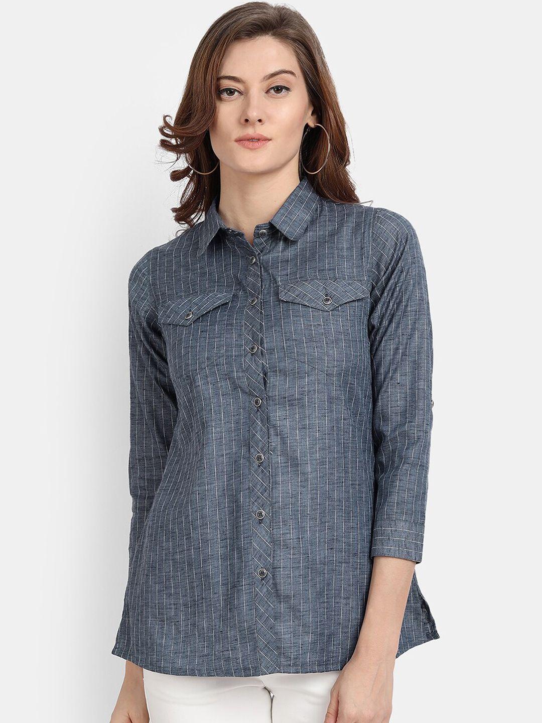 hk-colours-of-fashion-women-navy-blue-slim-fit-solid-casual-shirt
