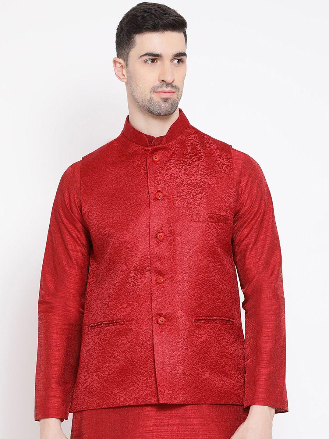 namaskar-men-red-woven-design-regular-fit-nehru-jacket