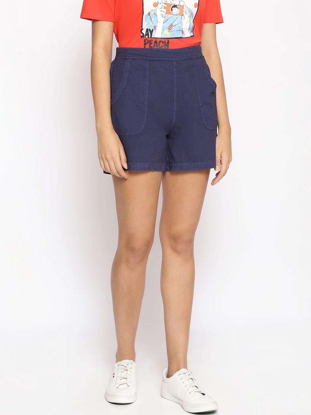 oxolloxo-women-navy-blue-solid-regular-fit-regular-shorts