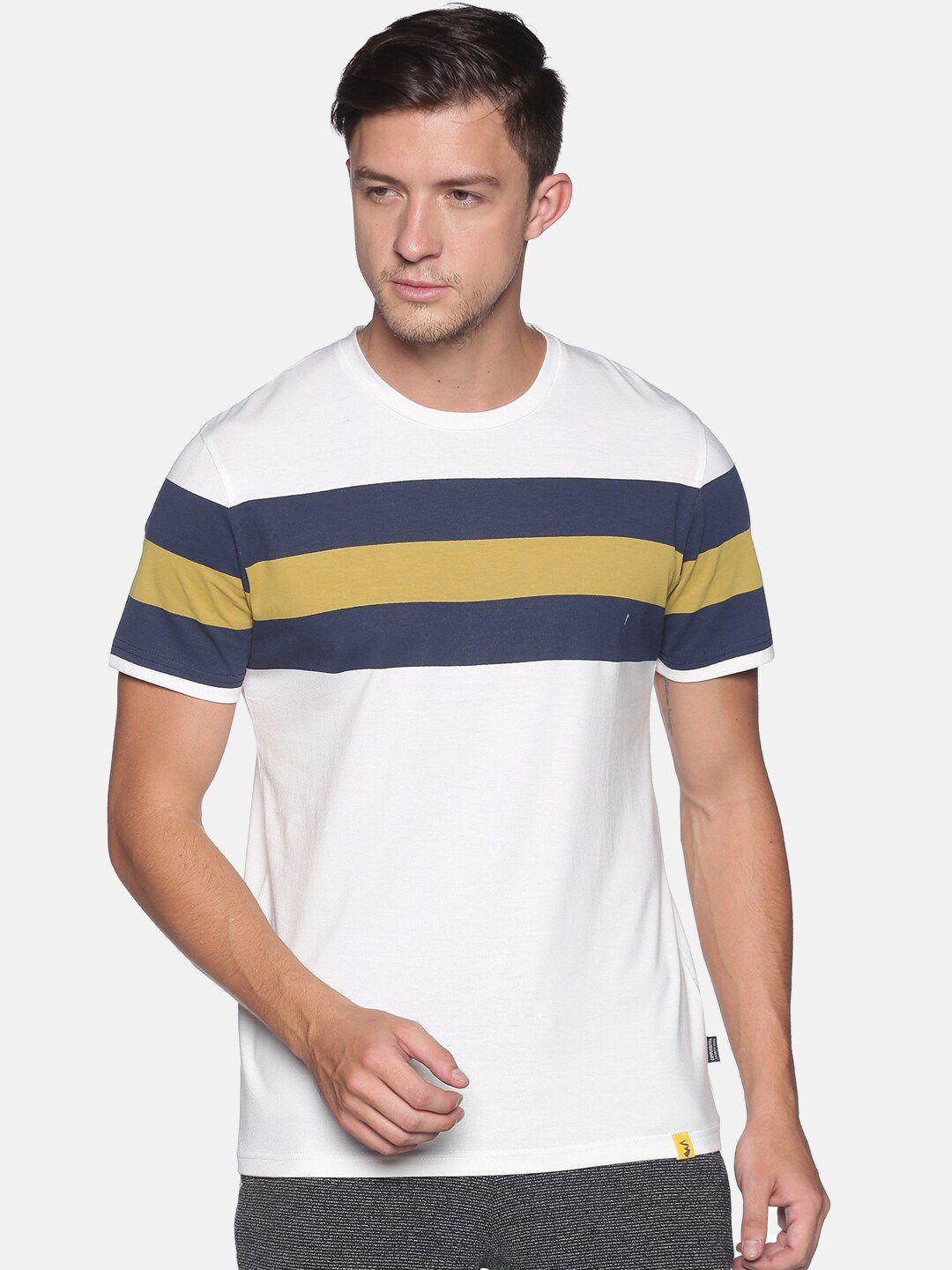 campus-sutra-men-white-striped-t-shirt