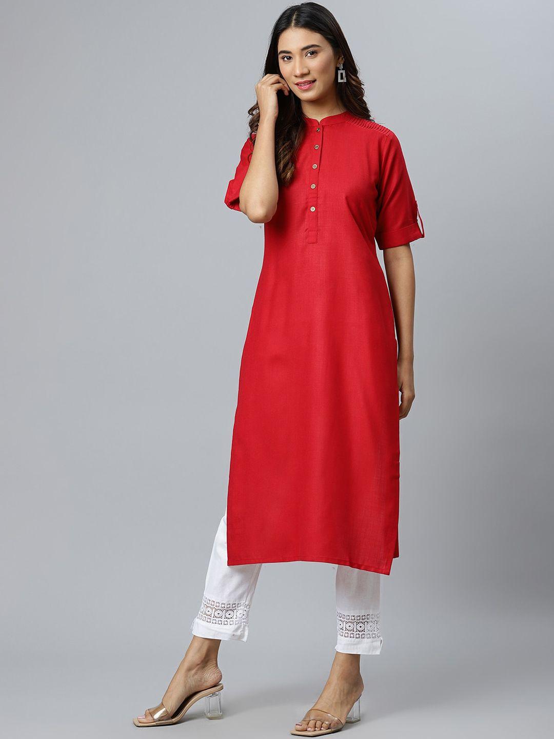 gerua-women-red-pathani-cotton-kurta